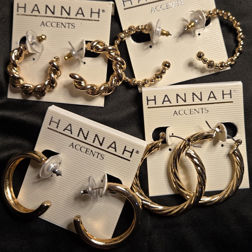 Hannah Accents Hoop Earring Bundle | Gold-Tone Mixed Textures (Set of 4, NWT)